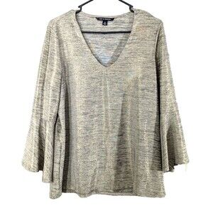 ZAC & RACHEL Festive Top Womens MEDIUM 3/4 Gold Metallic Bell Sleeve Knit Blouse